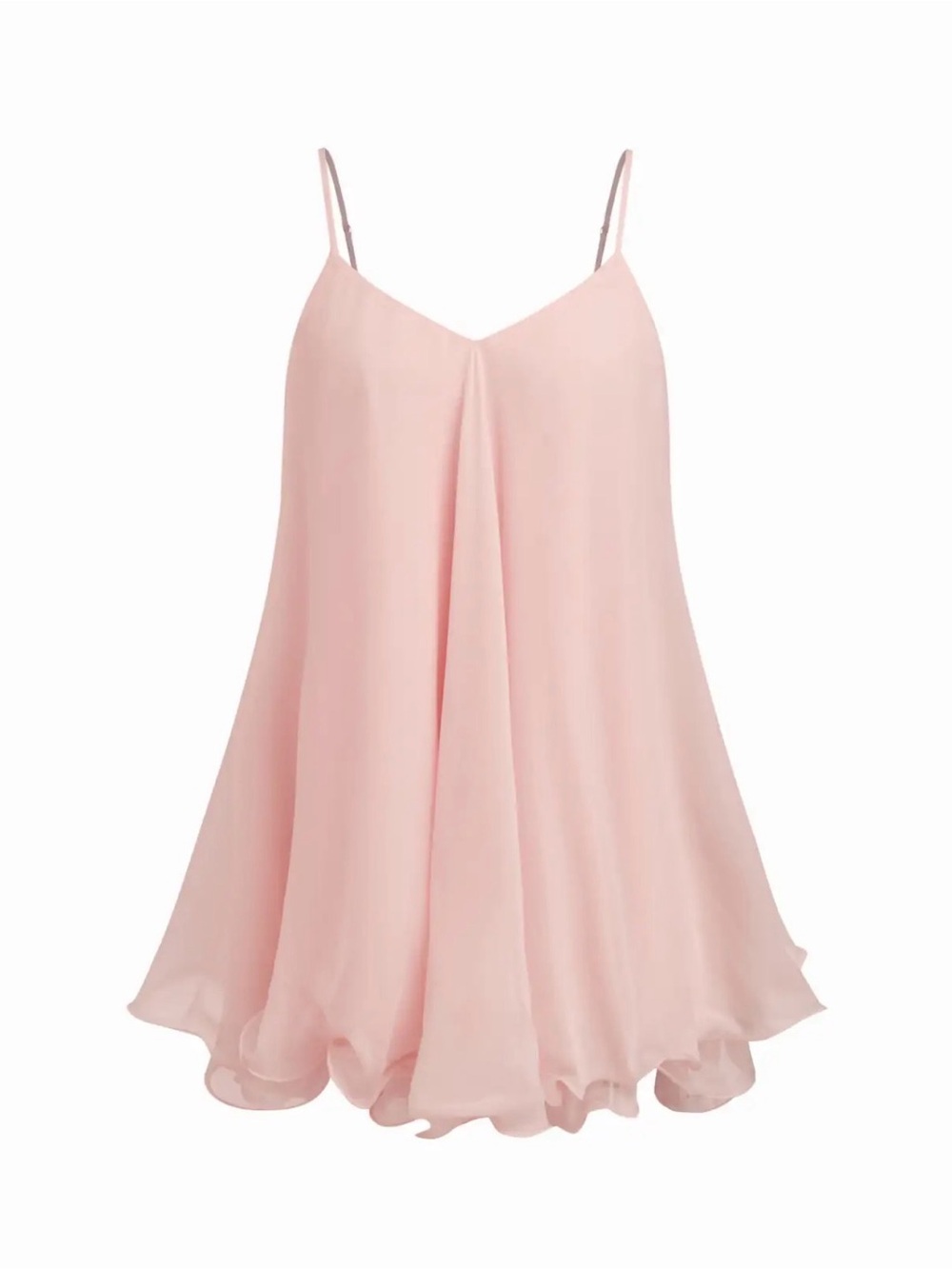 CIDER Light Pink V Neck Chiffon Ruffle Hem Flowy Mini Dress - Medium